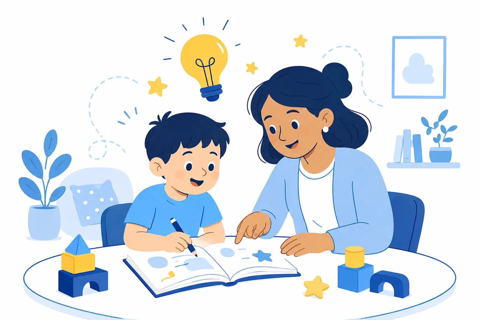 A child learning with an educator at home