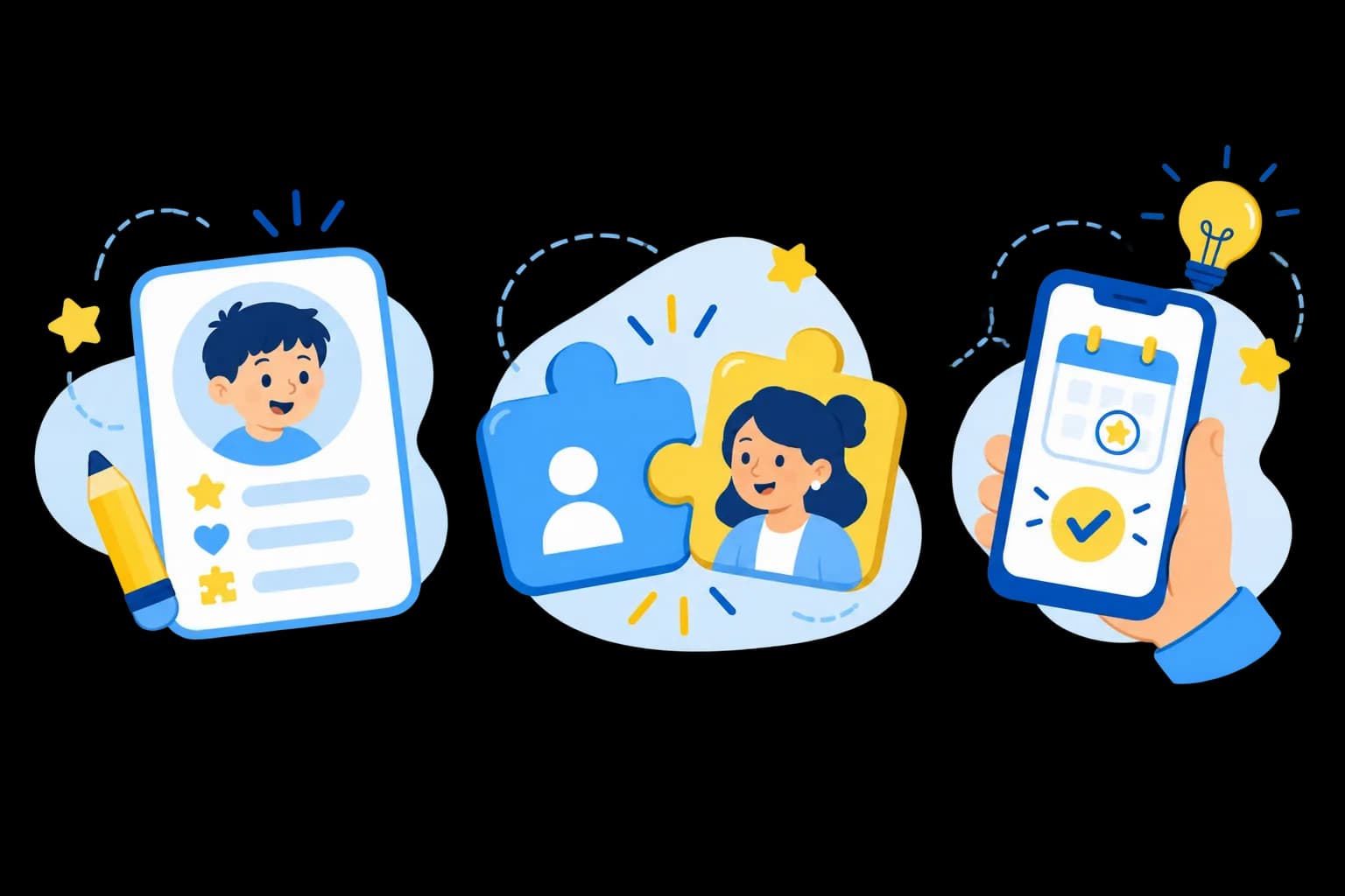 Three steps: build a profile, get matched, run it in the app